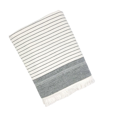 Turkish Cotton Hand Towel - White with Grey Stripes