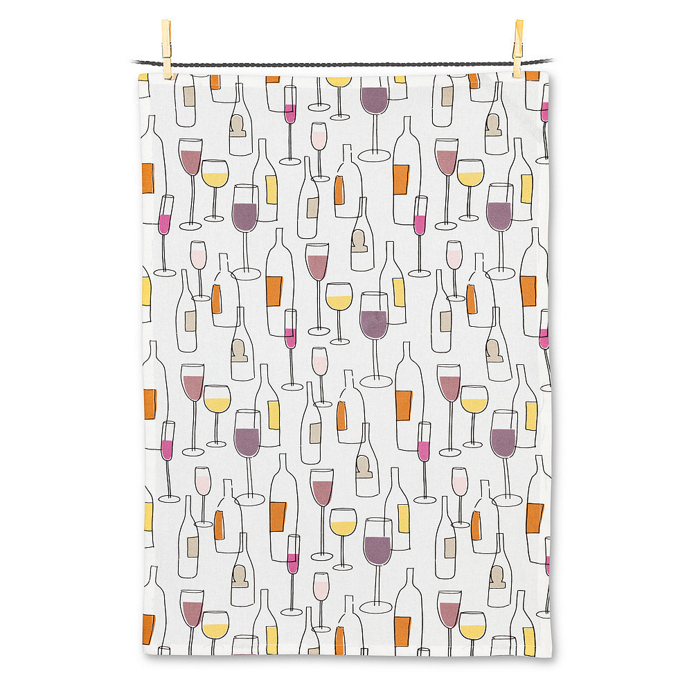 Wine Bottles & Glasses Tea Towel