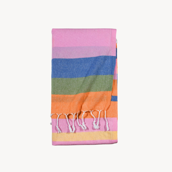 100% Turkish Cotton Magdalen Towel - Bright Stripes (Guava)