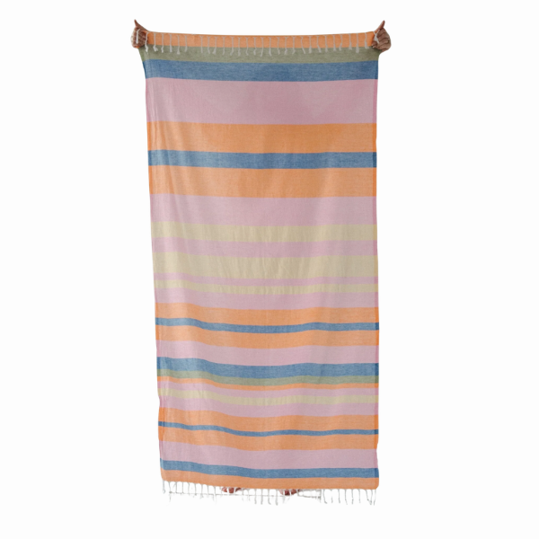 100% Turkish Cotton Magdalen Towel - Bright Stripes (Guava)