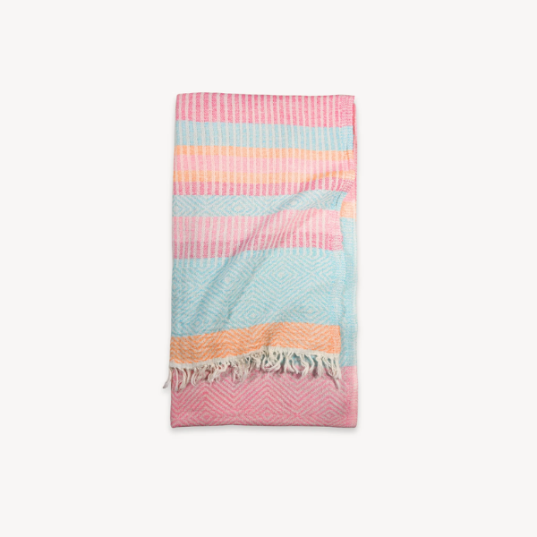 100% Turkish Cotton Diamond Pattern Towel - Bright Stripes (pink)