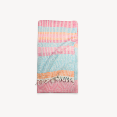 100% Turkish Cotton Diamond Pattern Towel - Bright Stripes (pink)