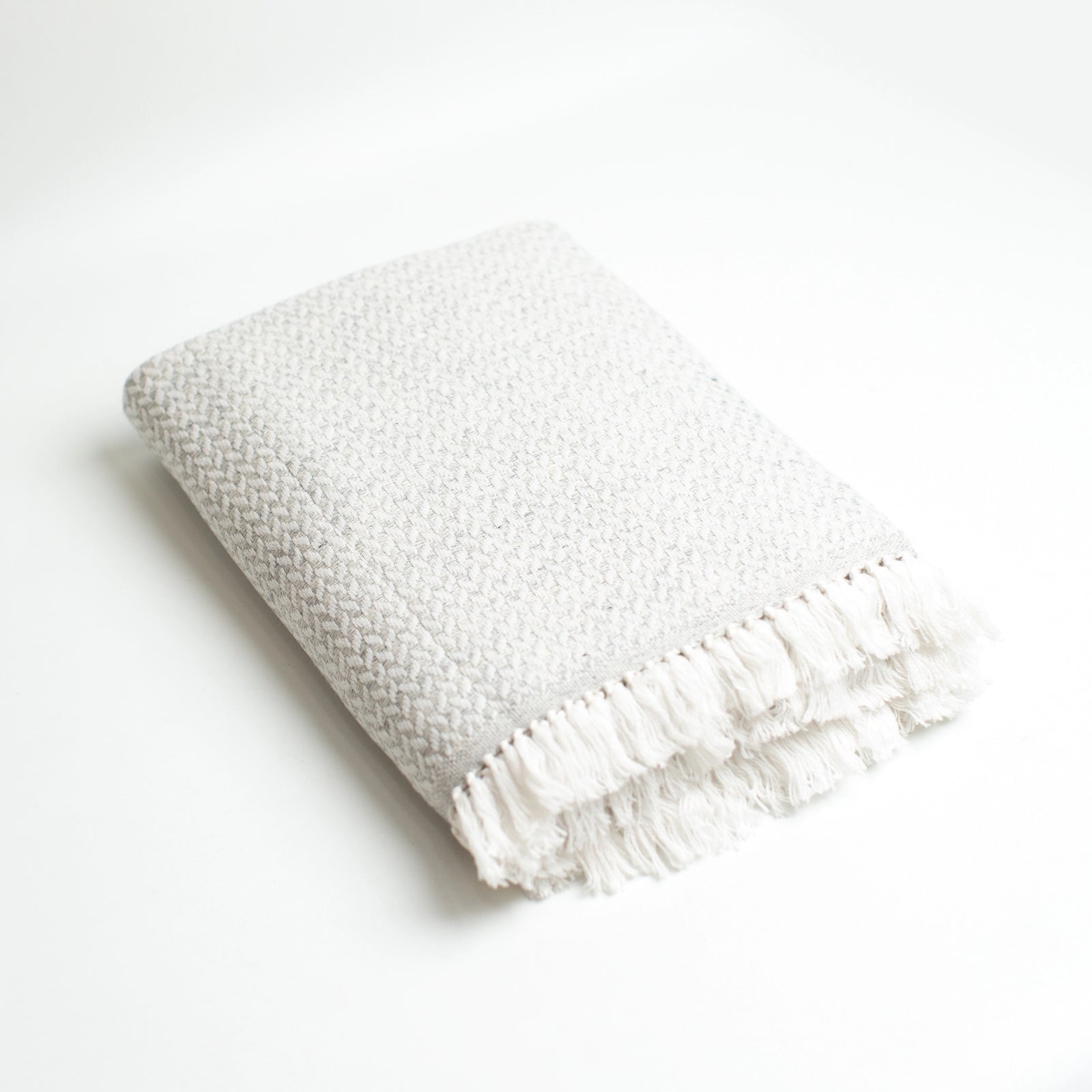 Cashmere Wool Blend Reversible Luxury Blanket - White & Light Grey