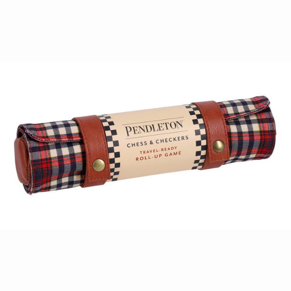Red Black Check Pattern Chess & Checkers Travel-Ready Roll-Up Game