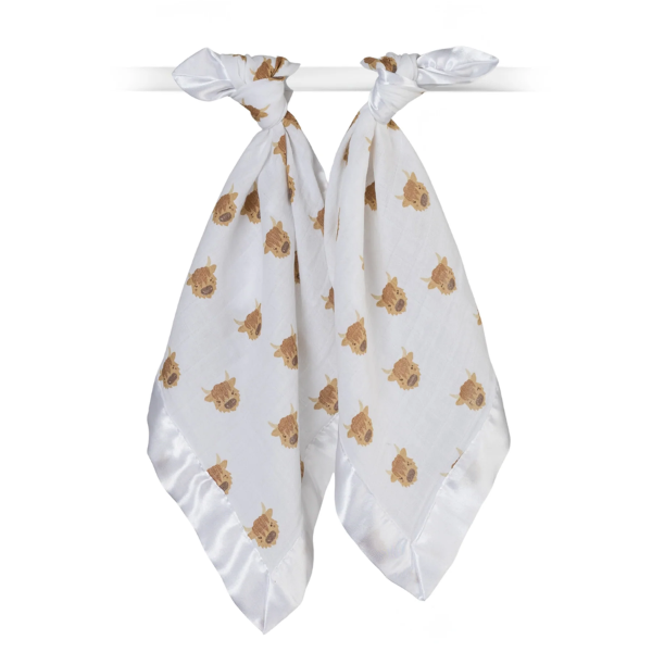 2pk Cotton Security Blankets Highland Cow Pattern