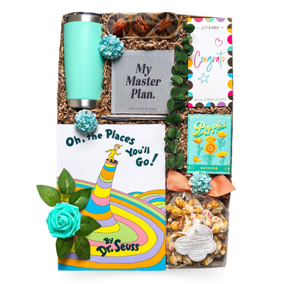The Next Chapter graduation gift box with guided journal, success seed pack and milestone keepsakes by Black Bow Gift Co.