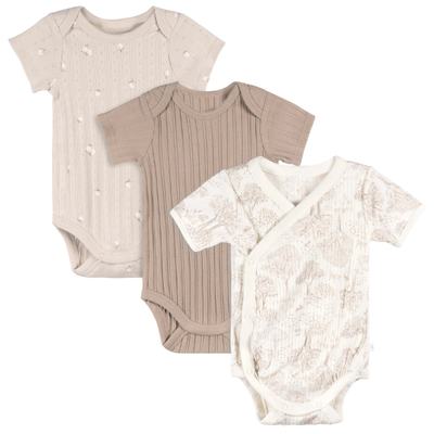 3pk Short Sleeve Bodysuit - Tan (0-3 months)
