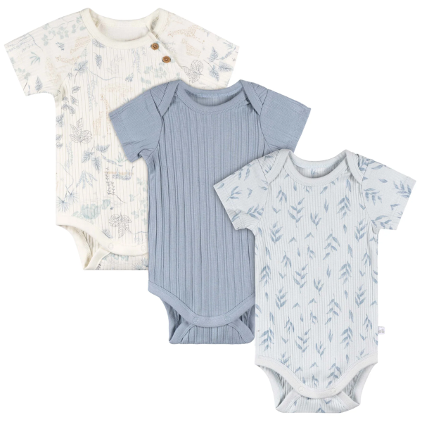 3pk Short Sleeve Bodysuit - Blue (0-3 months)