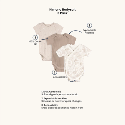 3pk Short Sleeve Bodysuit - Tan (0-3 months)