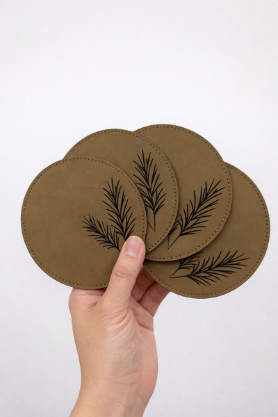 Pine Sprig PU Leather Coaster