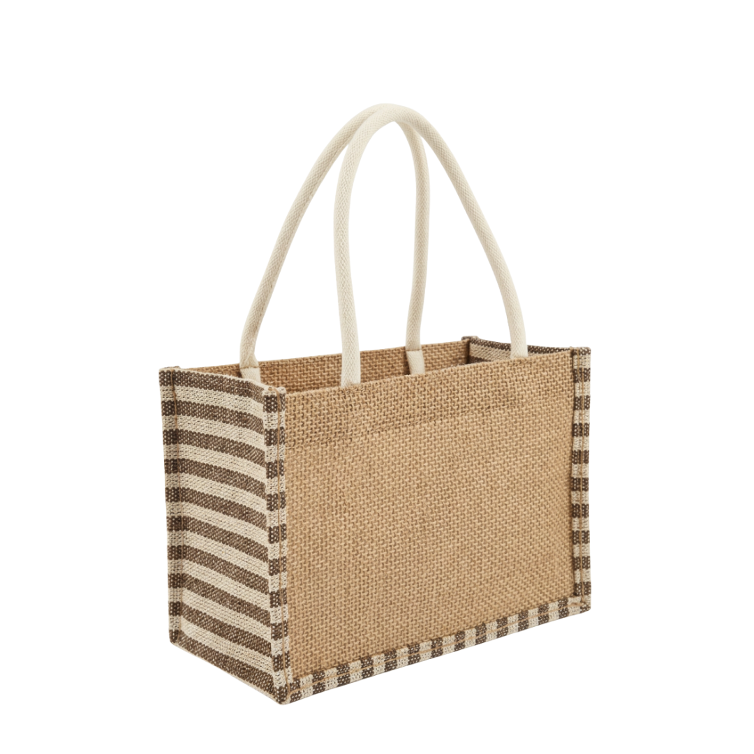 Burlap Tote Wt Striped Side Pattern
