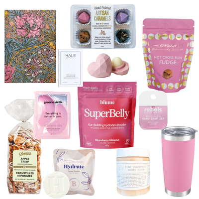 Beautiful Living gift box with floral notebook, treats and lifestyle essentials by Black Bow Gift Co.