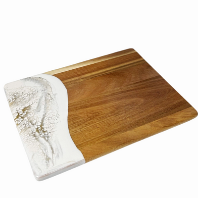 Acacia Board With Ocean Waves Art- Gold Quartz