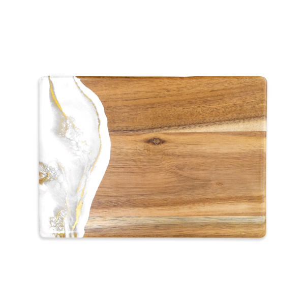 Acacia Board With Ocean Waves Art- Gold Quartz