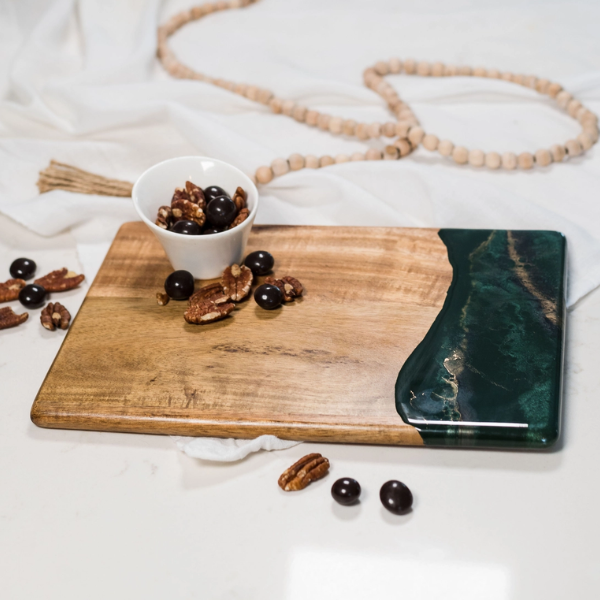 Acacia Board With Ocean Waves Art - Jade