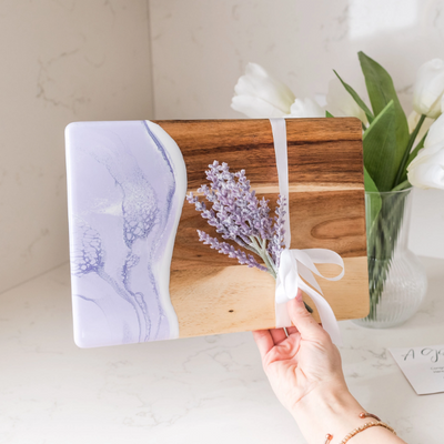 Acacia Board With Waves Art - Lavender