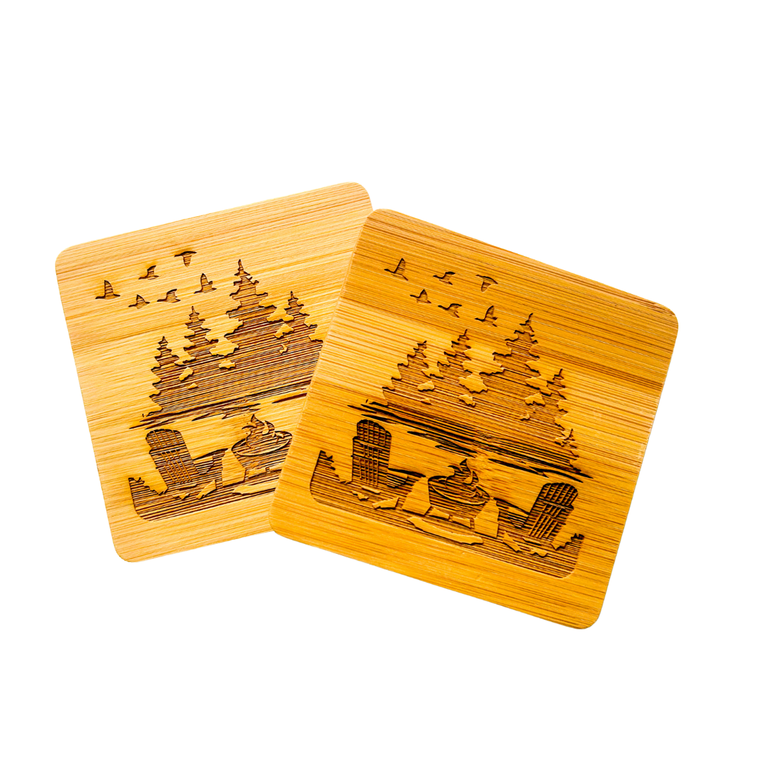 Bamboo Coasters with Cottage Scene (Set of 2)