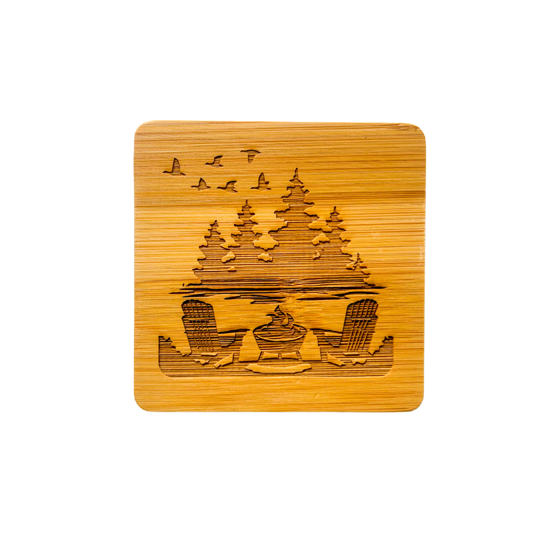 Bamboo Coasters with Cottage Scene (Set of 2)