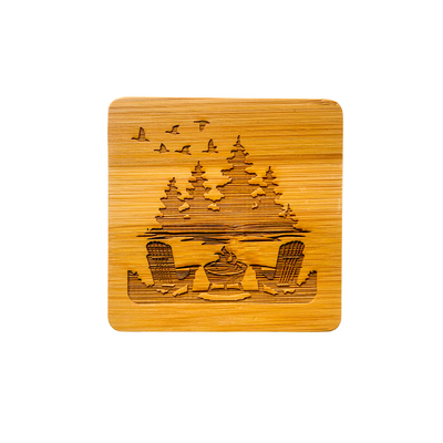 Bamboo Coasters with Cottage Scene (Set of 2)
