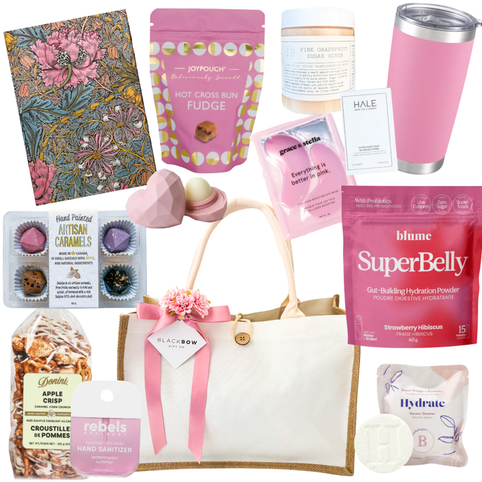 Beautiful Living gift box with floral notebook, treats and lifestyle essentials by Black Bow Gift Co.
