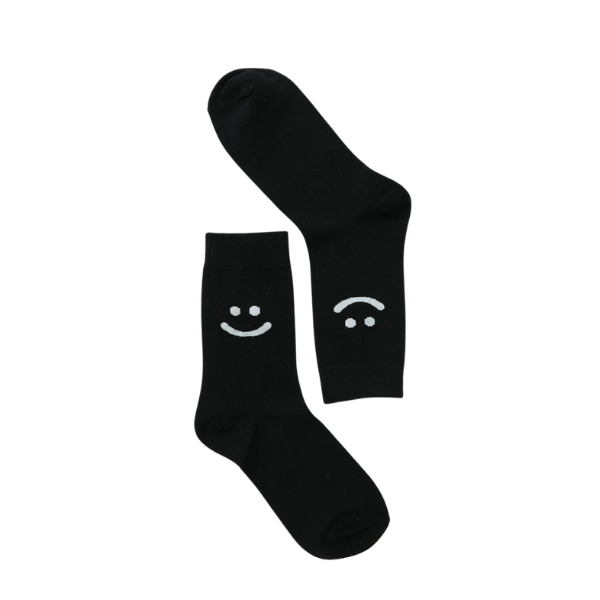 Black Smiley Crew Socks