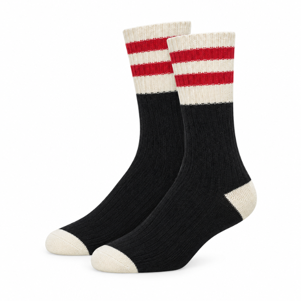 Black Cotton Red Striped Socks