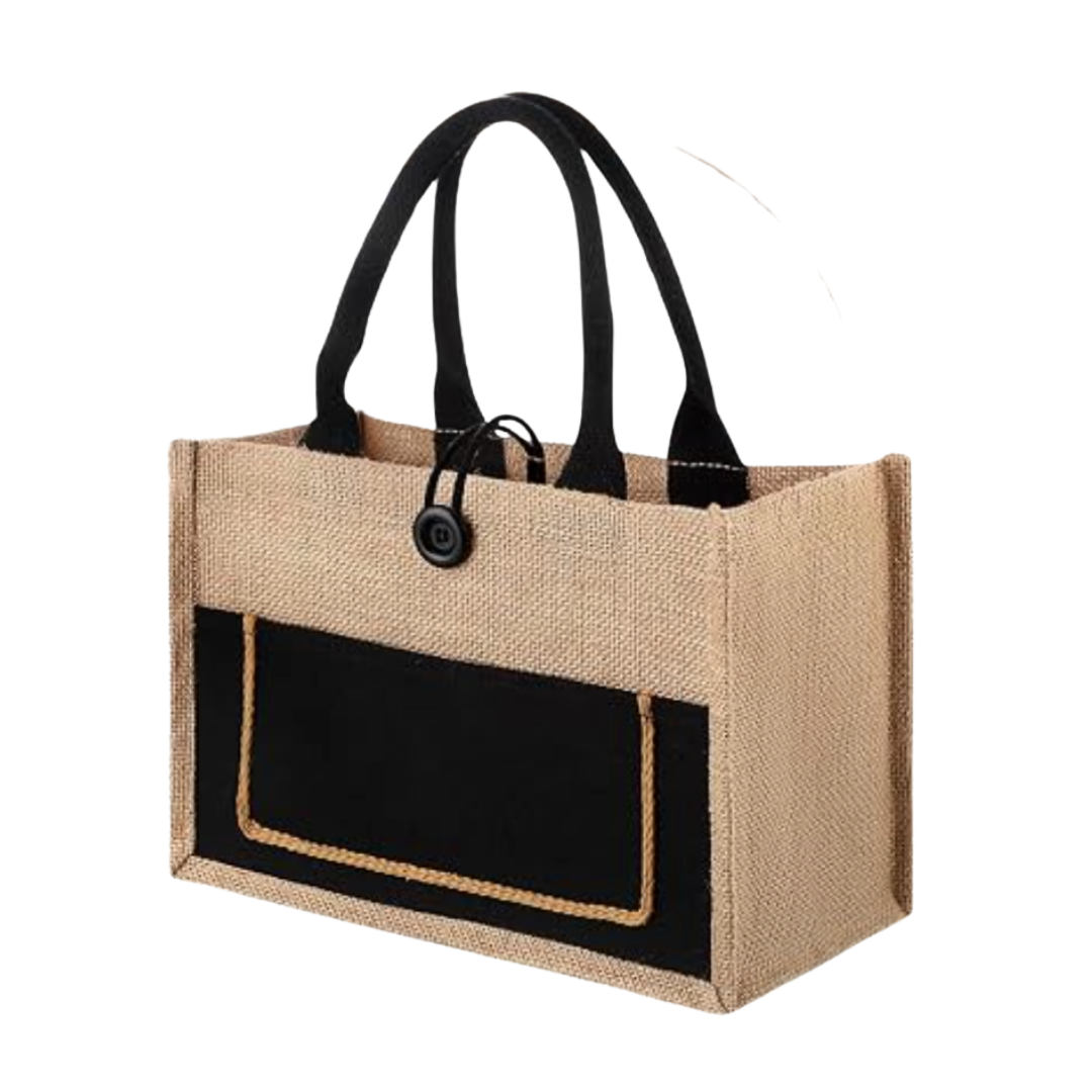 Black/Jute Tote with Button