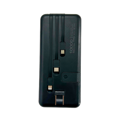 Black Power Bank - 10000 mah with Built in Cable