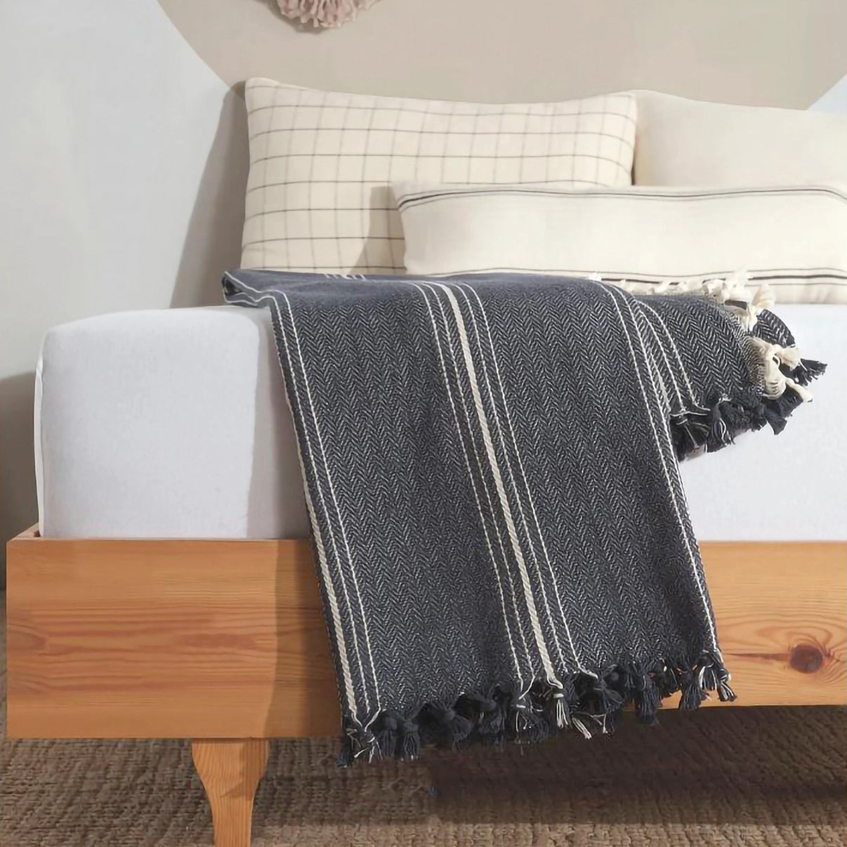 Black Striped Cream Throw blanket