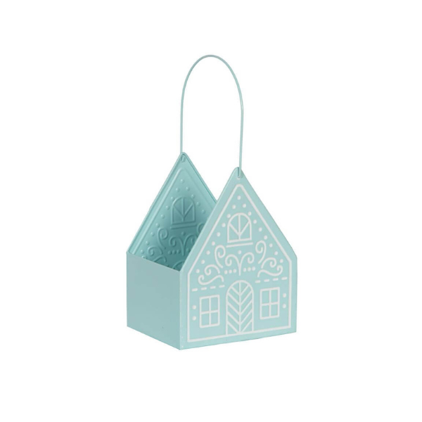 Blue Metal House Shaped Basket