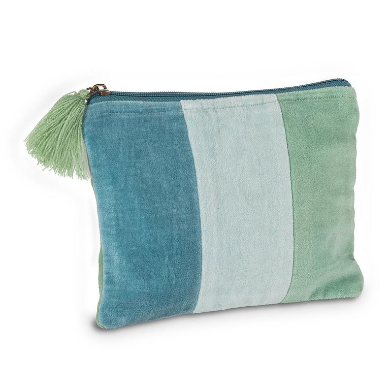 Striped Blue Velvet Pouch with Tassel