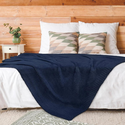 Buttery Soft Fluffy Knit Blanket - Navy