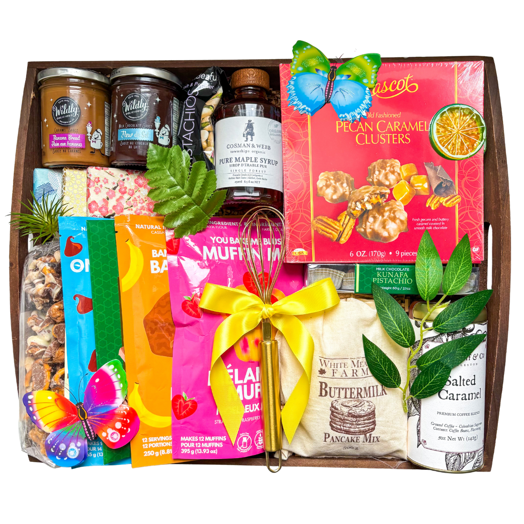 Celebration Treat Tray with colourful gourmet treats, chocolates and snacks for sharing by Black Bow Gift Co.