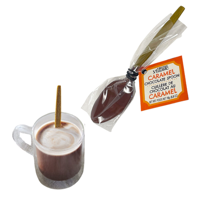 Caramel Belgian chocolate-dipped spoons for stirring into hot chocolate, coffee or warm milk for a rich and indulgent treat.
