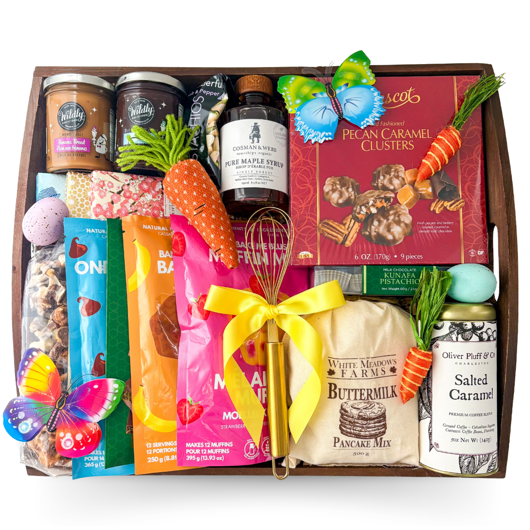 Celebration Treat Tray with colourful gourmet treats, chocolates and snacks for sharing by Black Bow Gift Co.