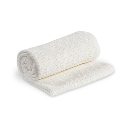 White Knitted Cotton Cellular Baby Blanket