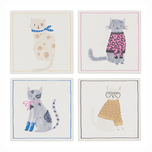 Ceramic Cat Coasters 4pk - Assorted Design