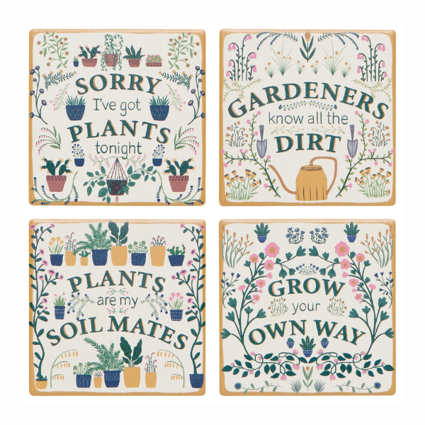 Ceramic Garden Coasters 4pk - Assorted Design