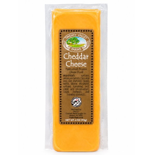 Twenty Valley shelf stable cheddar cheese in a convenient package with no refrigeration required before opening.