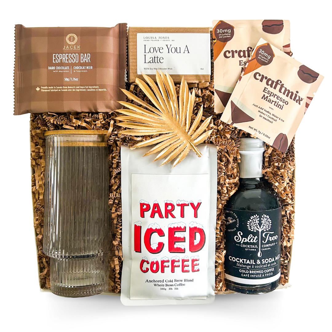 Coffee Gift Box, Espresso Lover Gift, Caffeine Gift Basket, Cold Brew Gift Box, Iced Coffee Gift Set, Coffee Cocktail Kit, Coffee Themed Gift Box, Coffee and Candle Gift, Canadian Gifts, Halifax Gift Delivery, Dartmouth Gift Delivery, Coffee Gift Set For Him, Luxury Coffee Gift, Espresso Martini Gift Box, Unique Gift For Coffee Lover, Food and Drink Gift Box, Coffee Break Gift, Brunch Gift Idea, Cozy Coffee Basket, Local Gift Basket Canada, Barista Gift Box