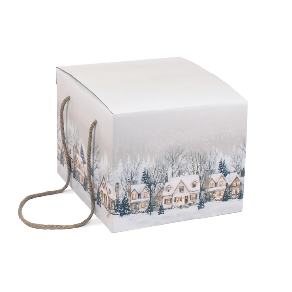 Christmas Village Printed Square Box with Rope Handles