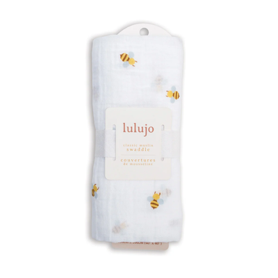 Cotton Baby Swaddle Blanket in Bees Pattern