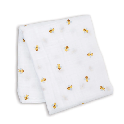 Cotton Baby Swaddle Blanket in Bees Pattern