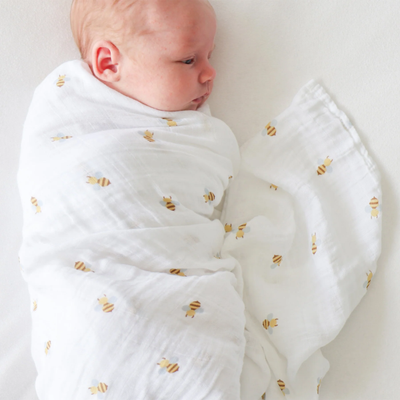 Cotton Baby Swaddle Blanket in Bees Pattern