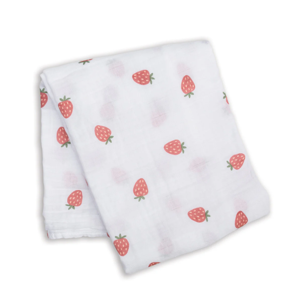 Cotton Muslin Swaddle Blanket - Strawberries