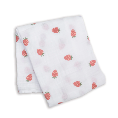 Cotton Muslin Swaddle Blanket - Strawberries