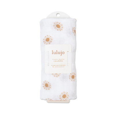 Cotton Baby Swaddle Blanket in Sun Pattern