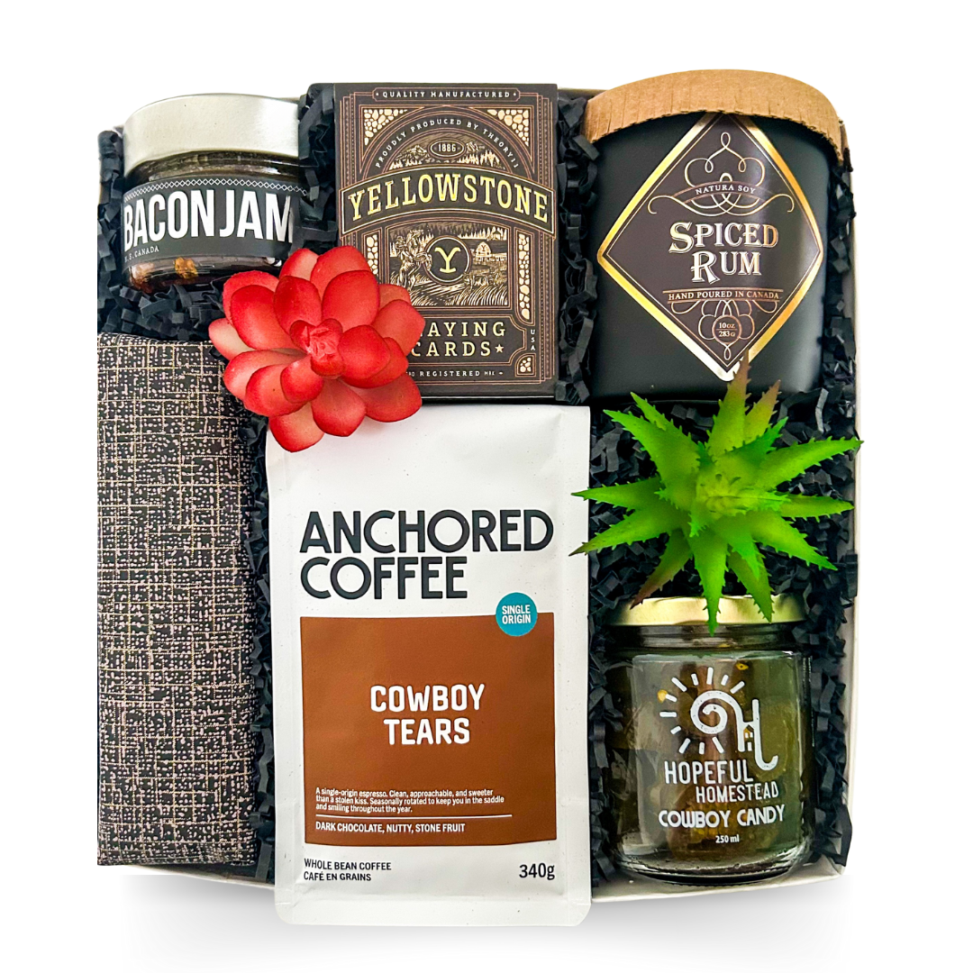 Gifts For Him, Cowboy Gift Boxes, Shipped Gift Boxes Canada, Coffee Lover Gifts, Gourmet Gift Boxes, Bacon Lovers Gifts, Unique Gifts For Men, Masculine Gift Boxes, Birthday Gifts For Dads, Gifts With Coffee And Snacks, Luxury Men’s Gifts, Men’s Relaxation Gifts, Shipped Personal Gifts, Gifts For Boyfriends, Gifts For Husbands, Western-Themed Gifts, Thoughtful Gifts For Men, Modern Gift Boxes, Rustic Gift Sets, Dad Gift Boxes, Gifts With Coffee And Gourmet Treats