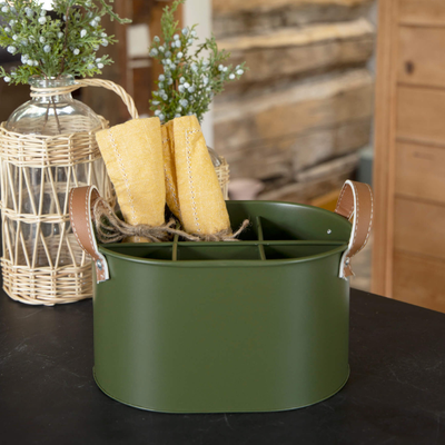 Dark Green Metal Caddy with Dividers