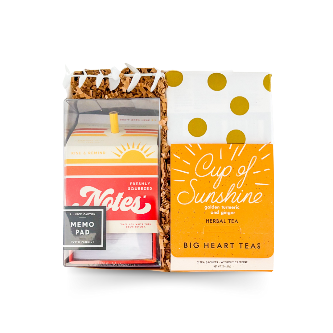Employee appreciation gift box with tea, cookies, and cheerful stationery by Black Bow Gift Co.
